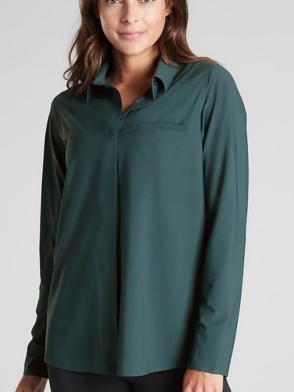 Athleta Urbanite Top Size XS Teal Lagoon Button Down Work Blouse Dark Blue-Green